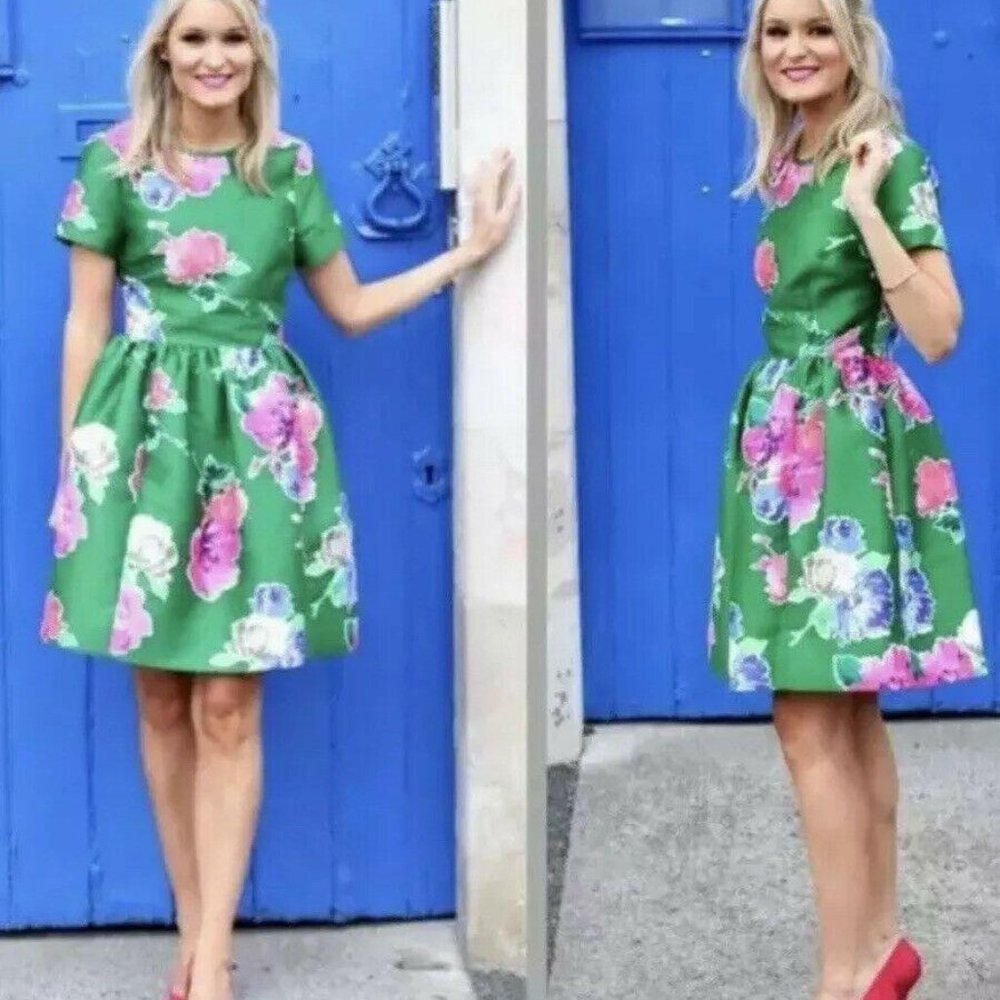 Kate Spade Green Puff Sleeve Mini Dress